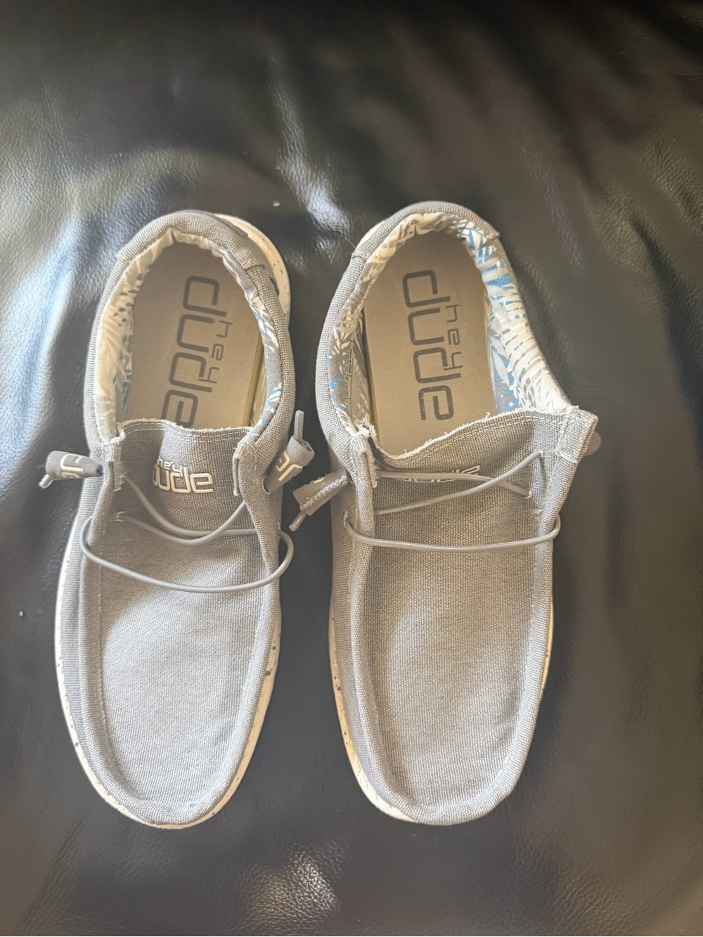 Hey Dude Men's  Gray Slip-On Sneakers with Blue Patterned Lining